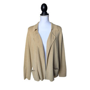 Poetry Beige Tan Cotton Open Front Cardigan Sweater Size US 14 Lagenlook Boho